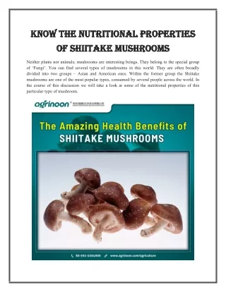 know the nutritional properties know