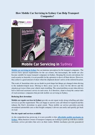 How Mobile Car Servicing in Sydney Can Help Transport Companies