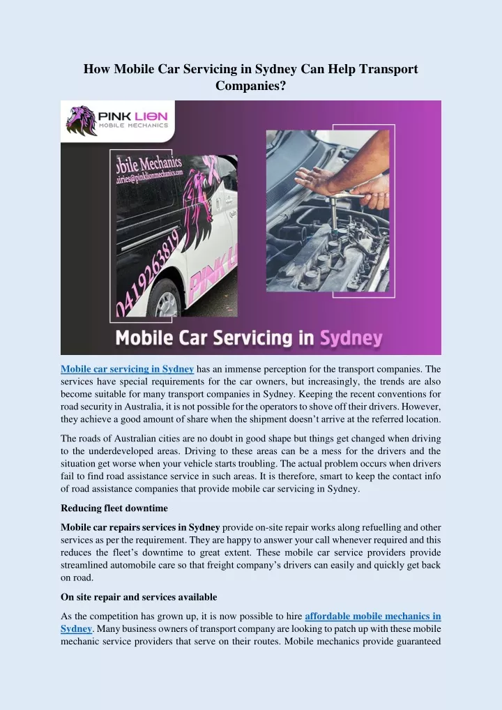 how mobile car servicing in sydney can help