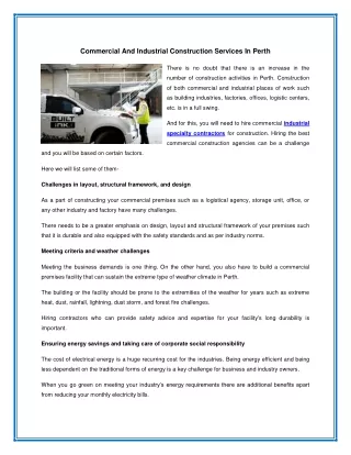 Commercial And Industrial Construction Services In Perth