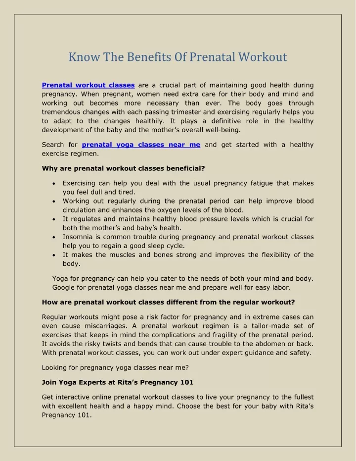 know the benefits of prenatal workout