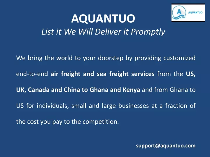 aquantuo list it we will deliver it promptly