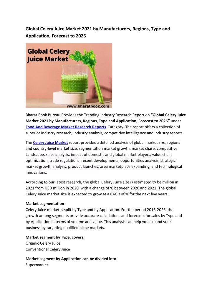 global celery juice market 2021 by manufacturers