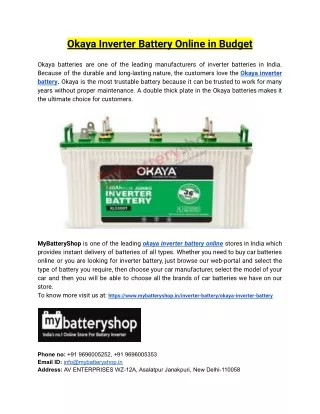 Okaya Inverter Battery Online in Budget