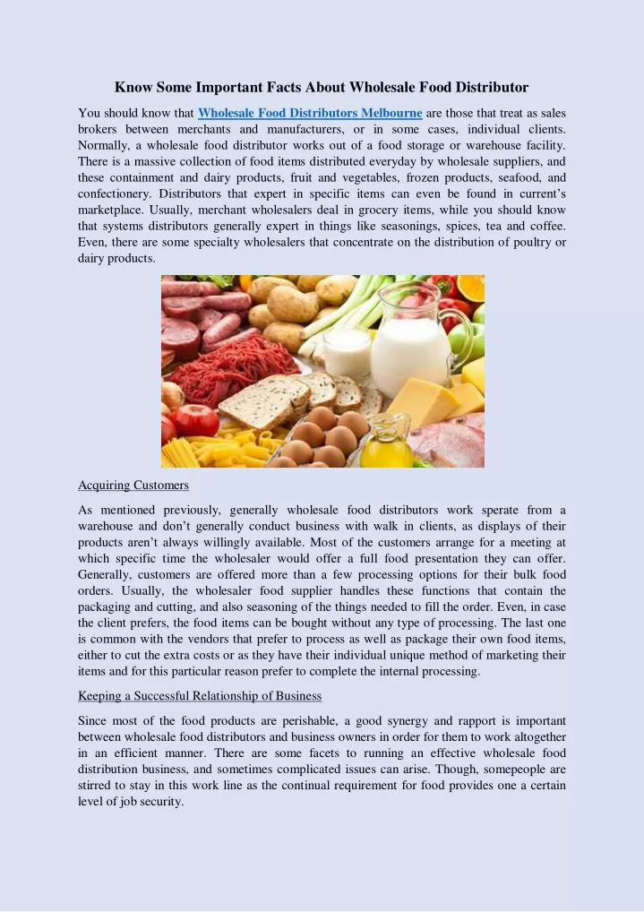 know some important facts about wholesale food