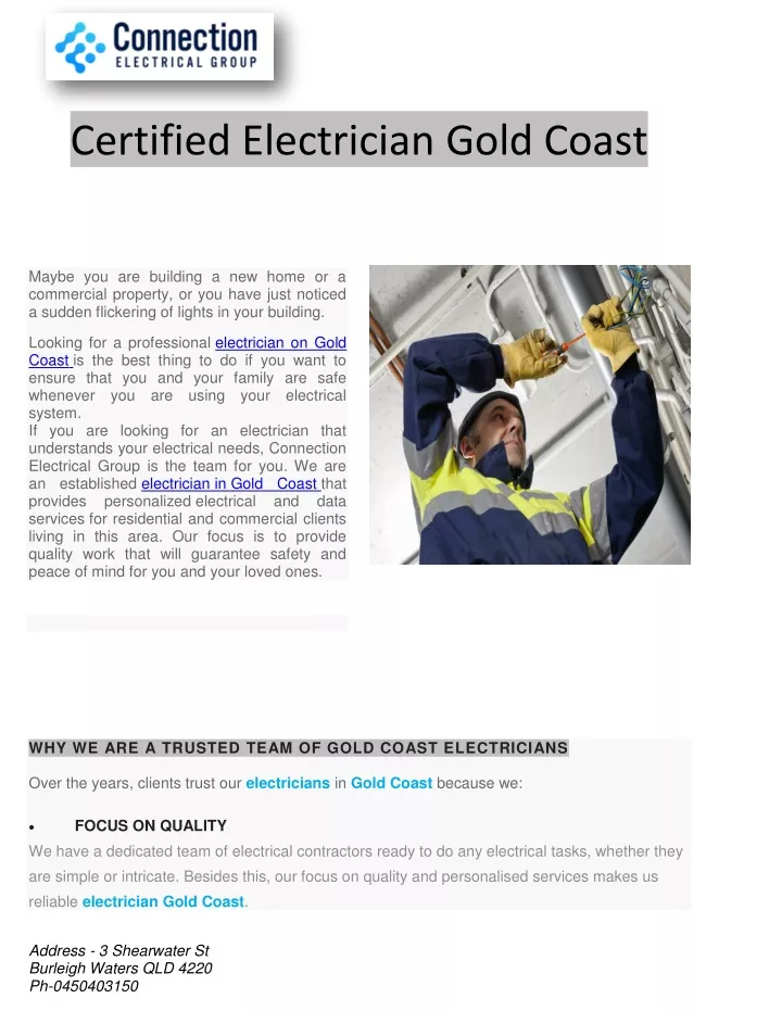 certified electrician gold coast