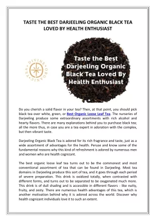 TASTE THE BEST DARJEELING ORGANIC BLACK TEA LOVED BY HEALTH ENTHUSIAST