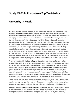 Study MBBS in Russia from Top Ten Medical Universi