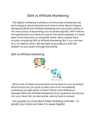 SEM vs Affiliate Marketing