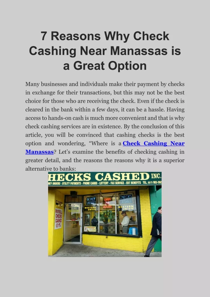 7 reasons why check cashing near manassas