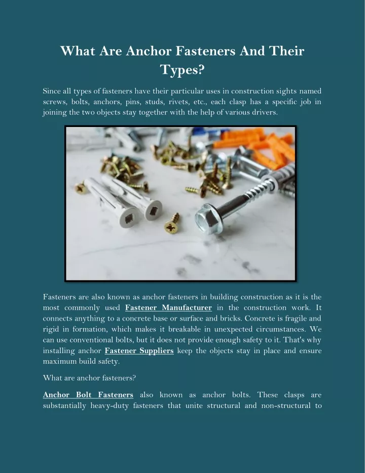 what are anchor fasteners and their types