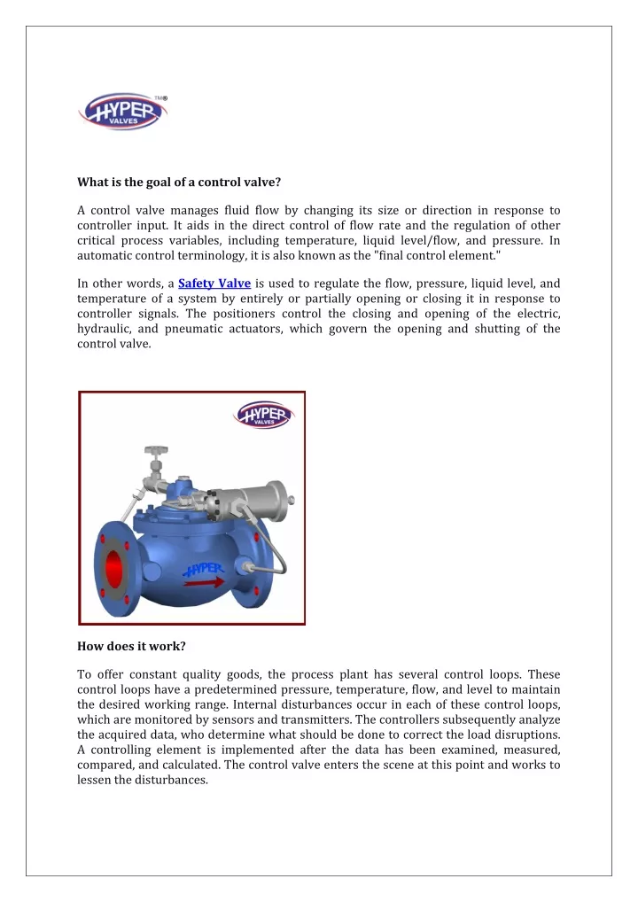 what is the goal of a control valve