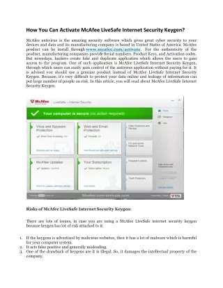how you can activate mcafee livesafe internet