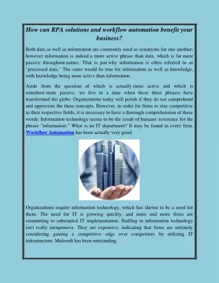 How can RPA solutions and workflow automation benefit your business