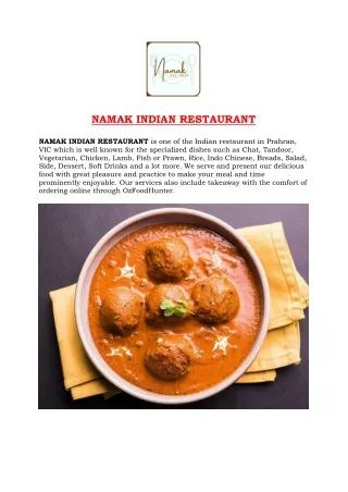 5% Off - Namak Indian Restaurant Takeaway Menu Prahran, VIC