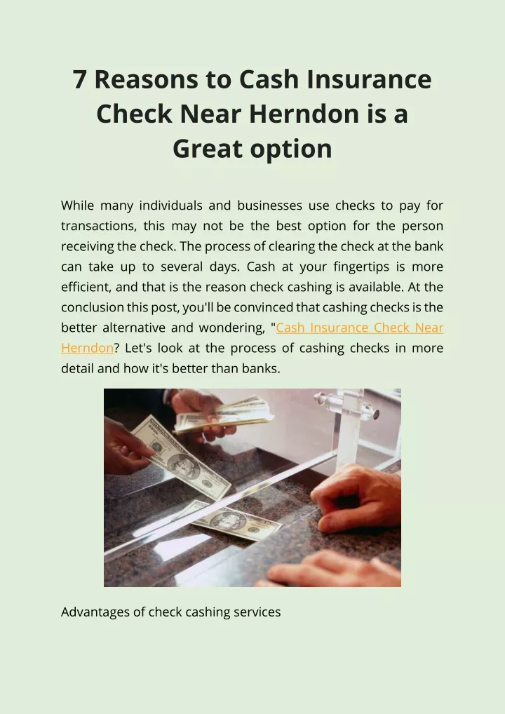 7 reasons to cash insurance check near herndon