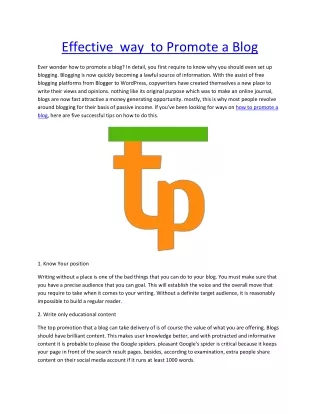 Effective  way  to Promote a Blog