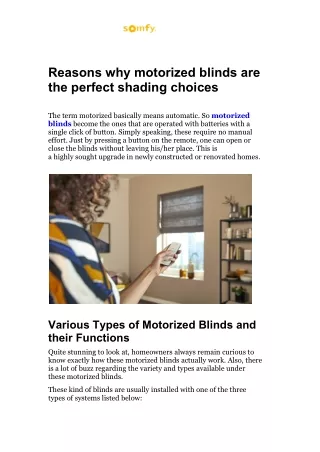 Reasons why motorized blinds are the perfect shading choices