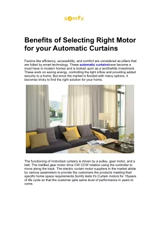 Benefits of Selecting Right Motor for your Automatic Curtains