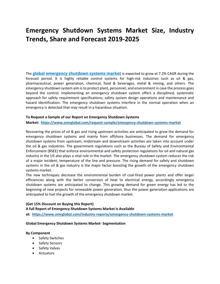 emergency shutdown systems market size industry