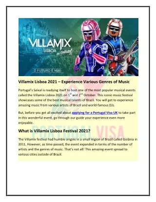 Villamix Lisboa 2021 - Experience Various Genres of Music