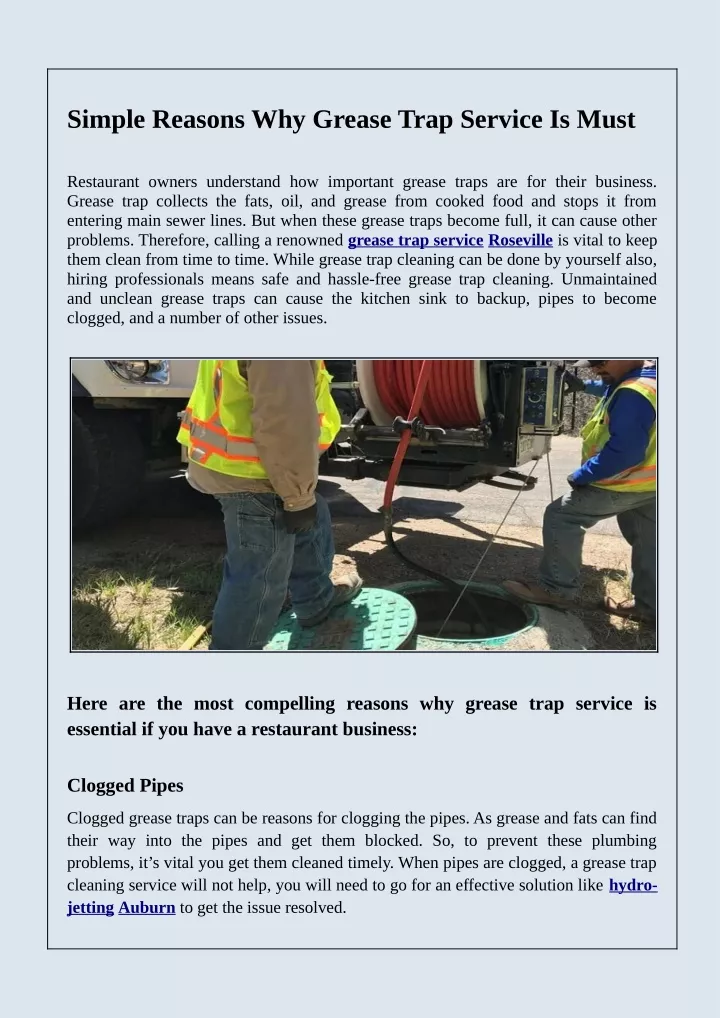 simple reasons why grease trap service is must