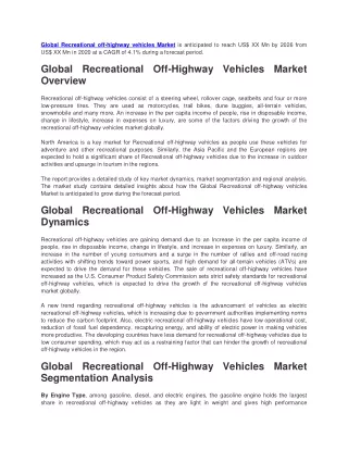 Global Recreational off highway vehicle market