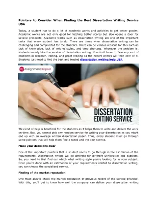 Pointers to Consider When Finding the Best Dissertation Writing Service USA