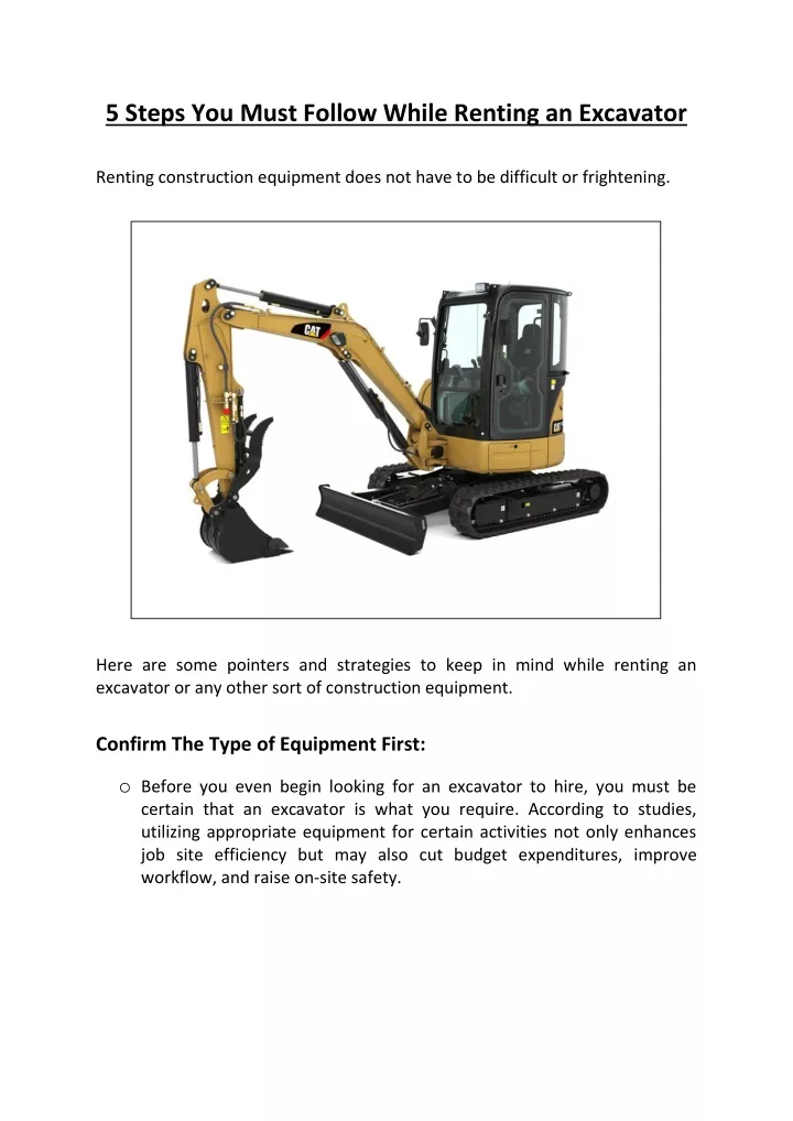 5 steps you must follow while renting an excavator