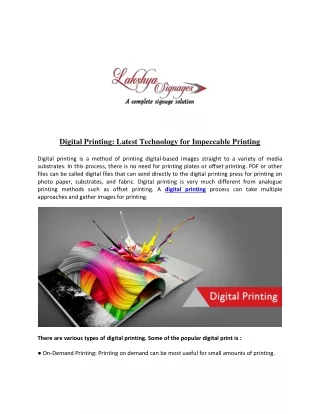 Digital Printing Latest Technology for Impeccable Printing