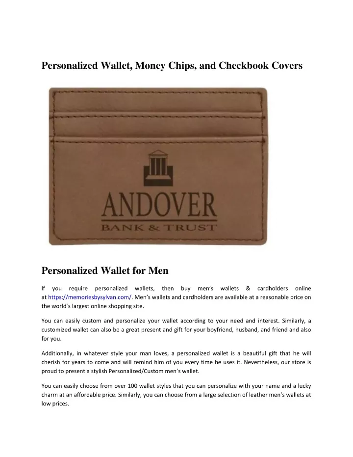 personalized wallet money chips and checkbook