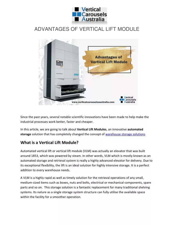 advantages of vertical lift module