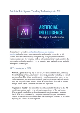 Latest Artificial Intelligence Technologies in 2021