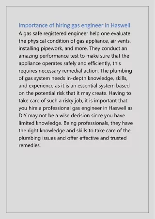 importance of hiring gas engineer in haswell