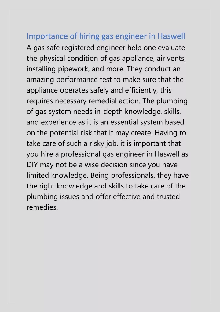 importance of hiring gas engineer in haswell