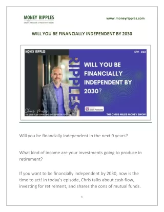 WILL YOU BE FINANCIALLY INDEPENDENT BY 2030