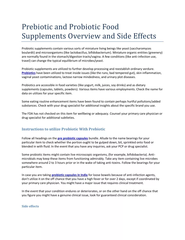 prebiotic and probiotic food supplements overview