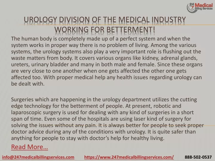urology division of the medical industry working for betterment