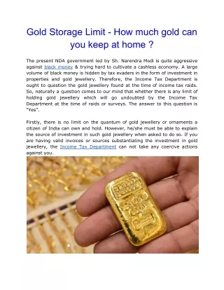 Gold Storage Limit - How much gold can you keep at home ?