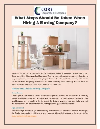 What Steps Should Be Taken When Hiring A Moving Company