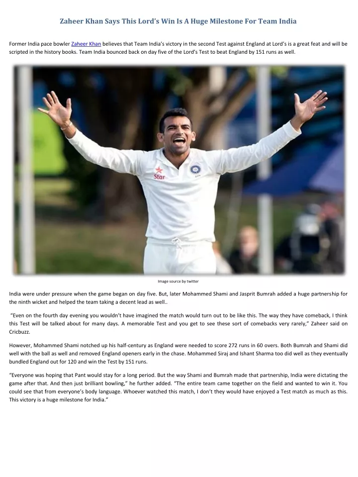 zaheer khan says this lord s win is a huge