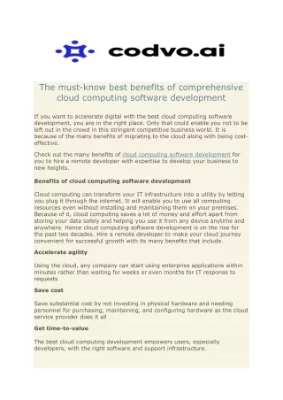 The must know best benefits of comprehensive cloud computing software development