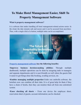 To Make Hotel Management Easier, Shift To Property Management Software