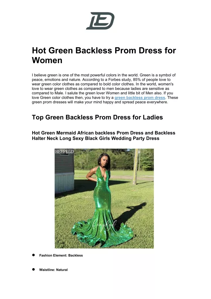 hot green backless prom dress for women