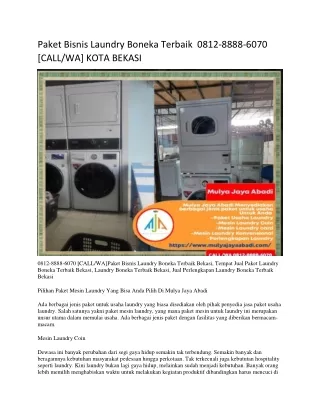 Paket Bisnis Laundry Boneka Terbaik  0812-8888-6070 [CALL/WA] KOTA BEKASI