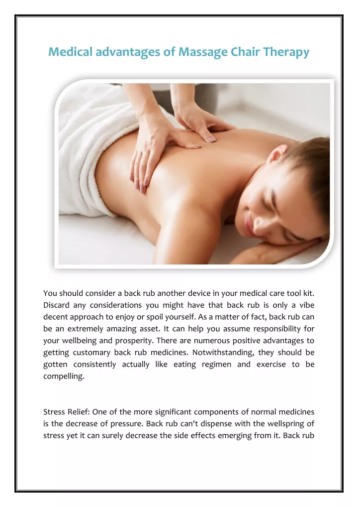 medical advantages of massage chair therapy