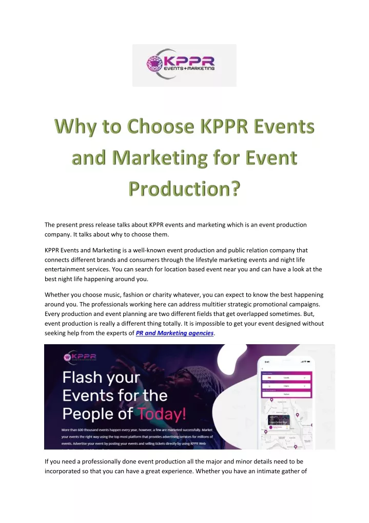 the present press release talks about kppr events