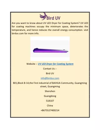 Uv Led Dryer For Coating System  Birduv.com