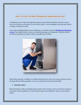 How To Find The Best Refrigerator Repairing Service