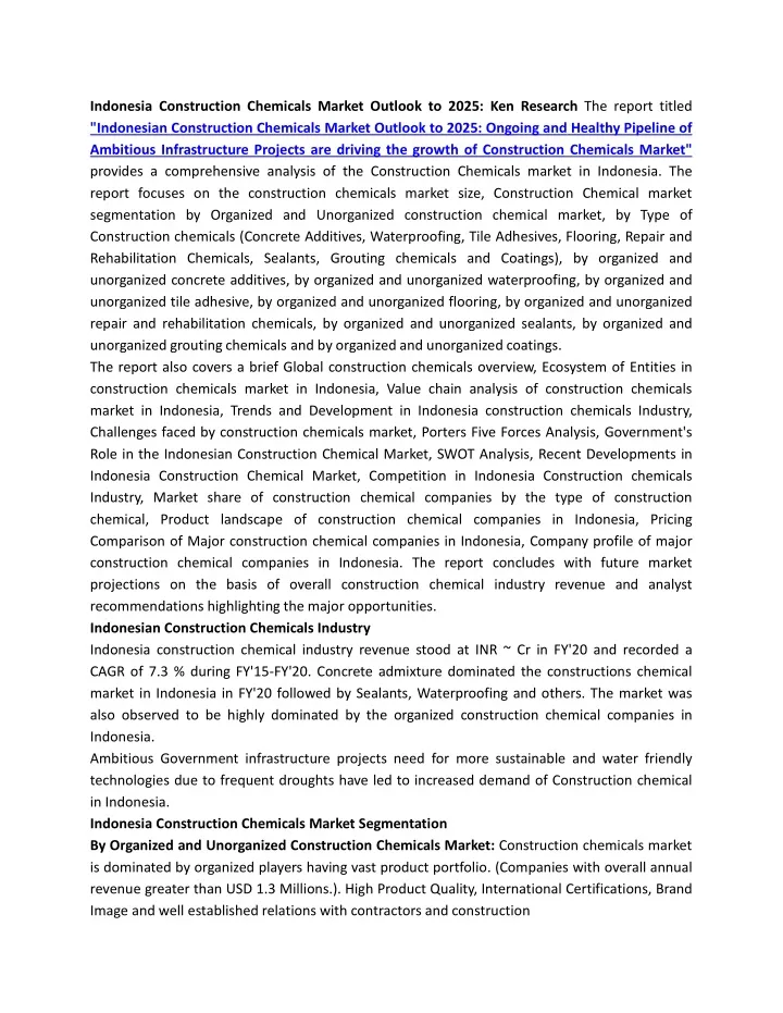 indonesia construction chemicals market outlook